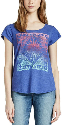 Lucky Brand Womens Graphic Print T-Shirt (Blue Ombre, Small)