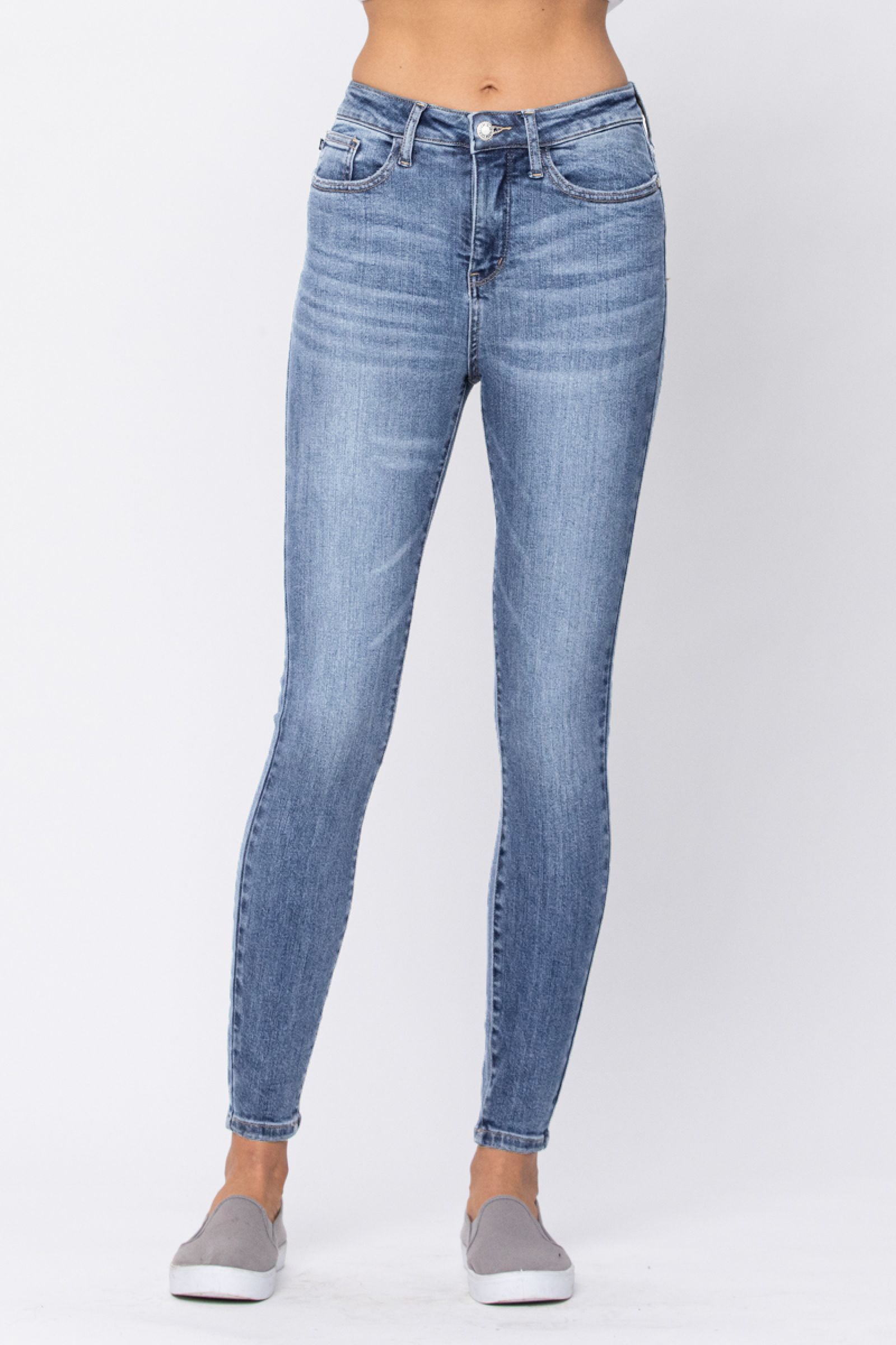 Judy Blue High Waist Relaxed Fit Distressed Hem Denim Jeans