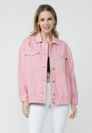 Vocal Womens Boxed Boyfriend Distressed Denim Jacket