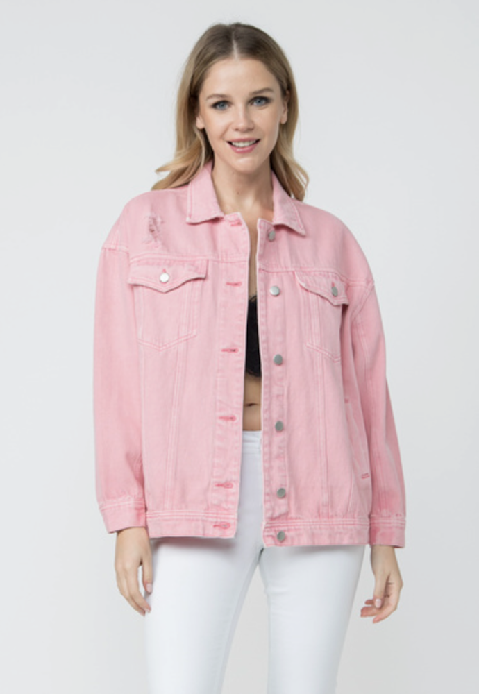 Vocal Womens Boxed Boyfriend Distressed Denim Jacket