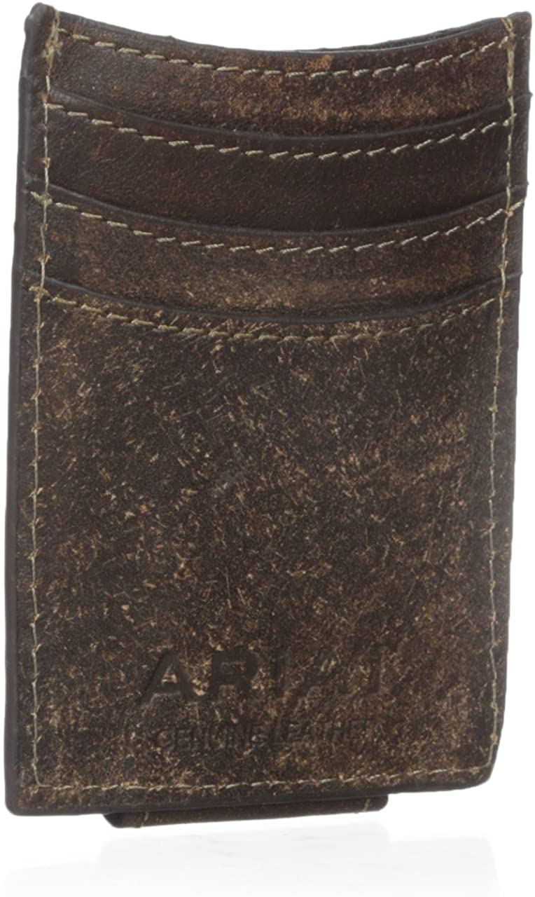 Ariat Mens Floral Embossed Leather Money Clip Card Holder (Brown)