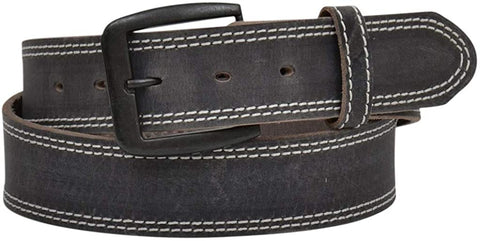 3D Belt Company Mens Double Stitched Leather Belt, Dark Grey