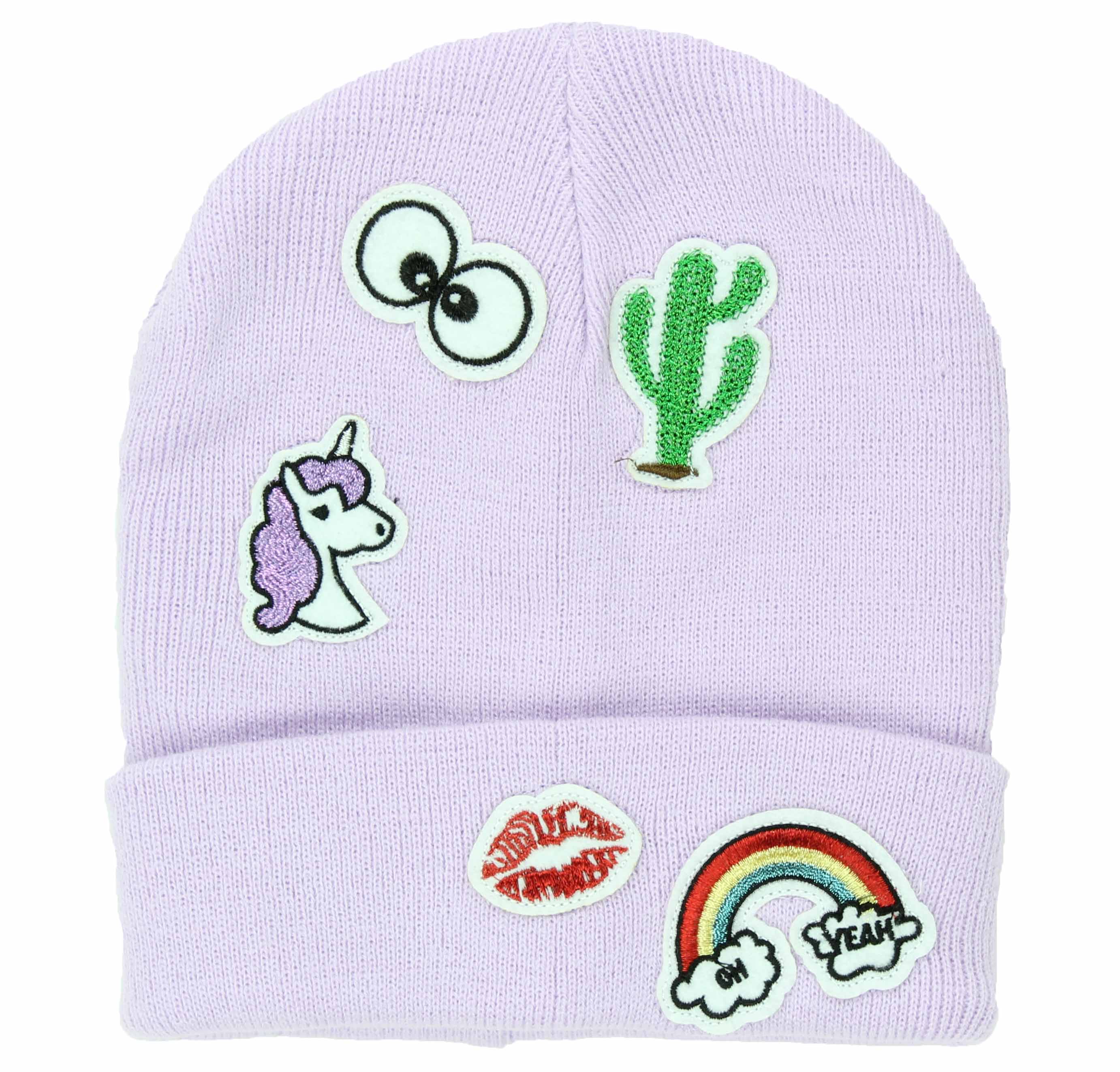 No Boundaries Violet Eyes Cactus Unicorn Lips Rainbow Beanie (One Size)