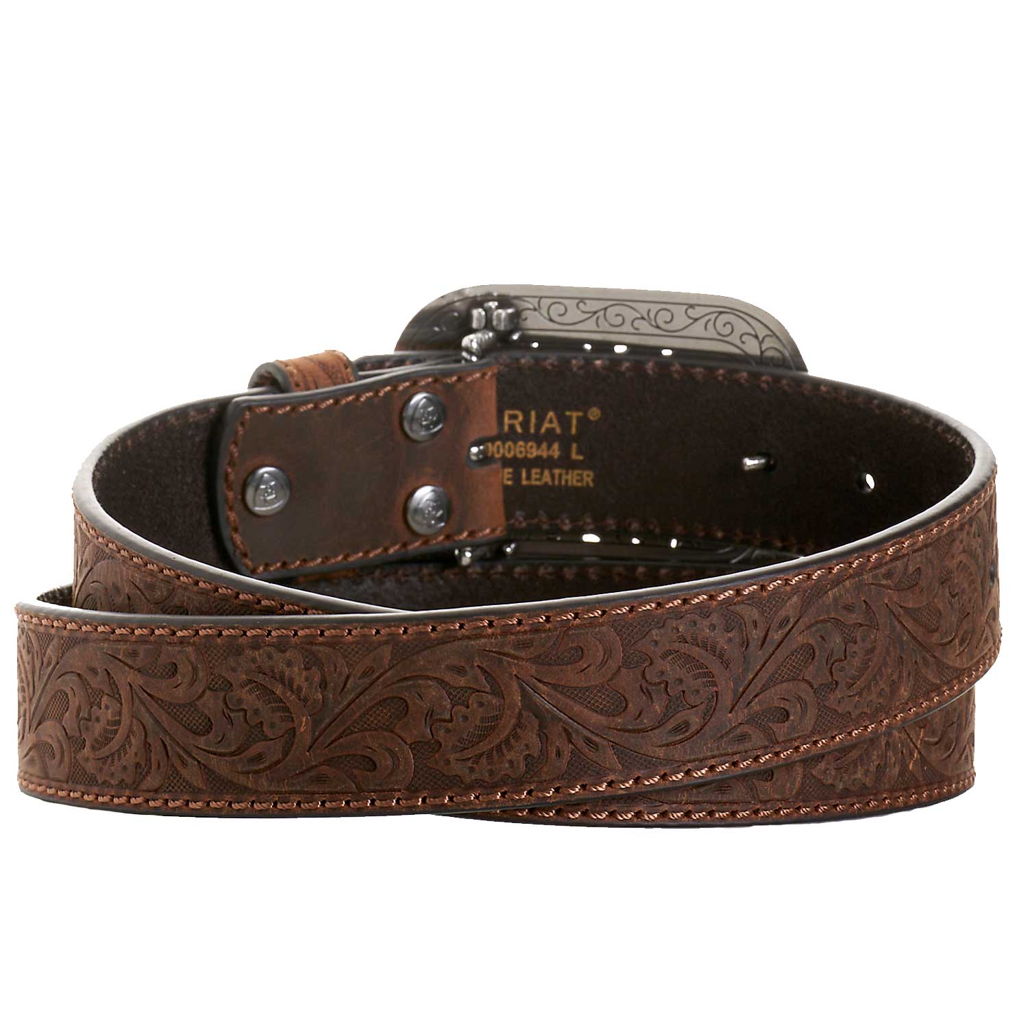 Ariat Womens Western Filigree Rhinestone Buckle Embossed Leather Belt