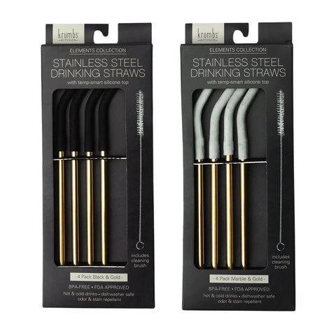 Krumbs Kitchen Essentials Stainless Steel Drinking Straws, 4 Pack, Assorted