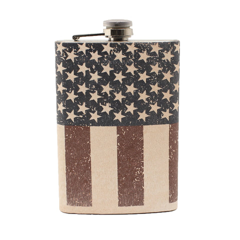 M&F Western Tooled Americana Print Leather Wrap Flask 9 oz