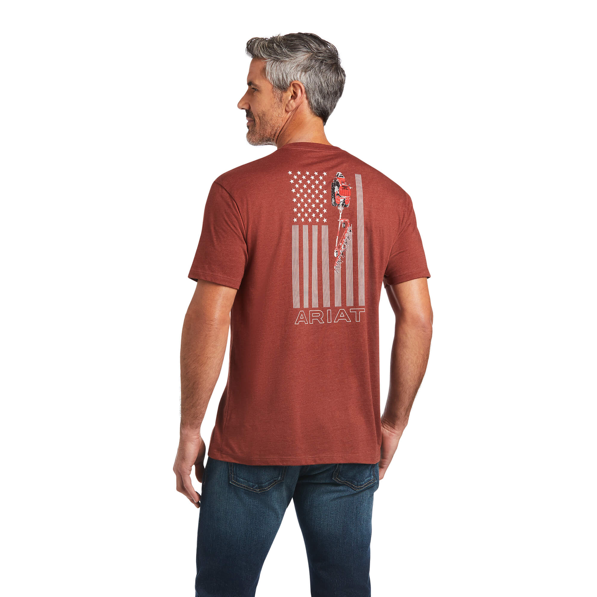 Ariat Mens Patriotic Farm Flag Screen Print Tee Shirt, Rust Heather