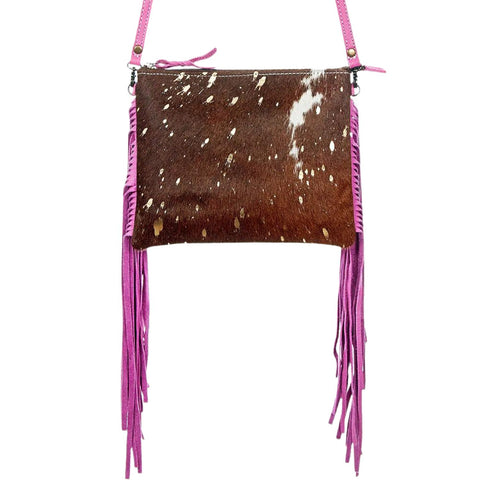 American Darling Womens Leather Hairon Fringed Crossbody Purse