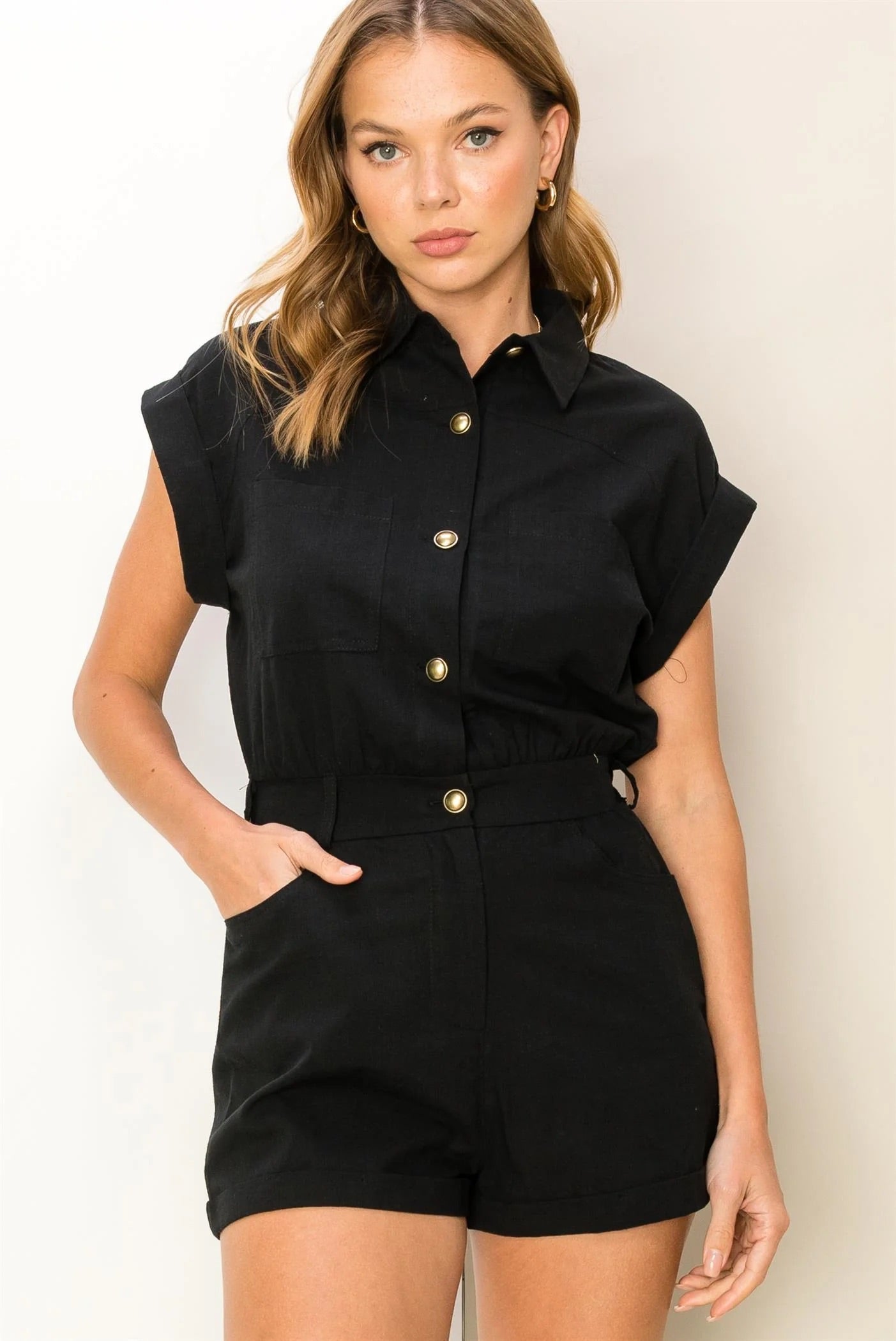 HYFVE Womens Sheer Attitude Button Front Romper