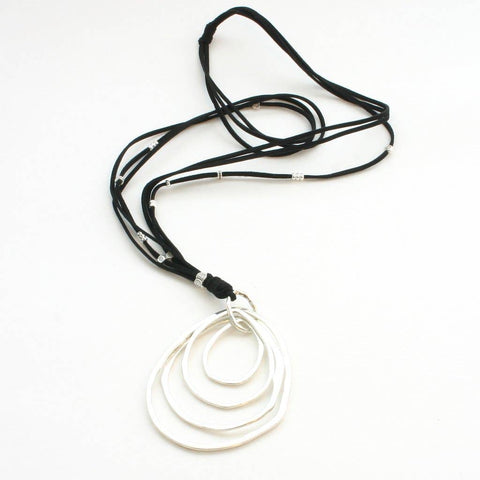 Womens Black Suede Necklace with 4 Ring Pendant