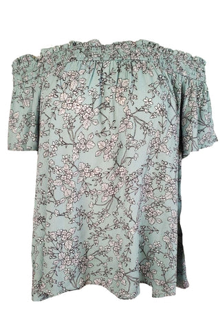 Easel Womens Floral Print Ruffled Off Shoulder Top