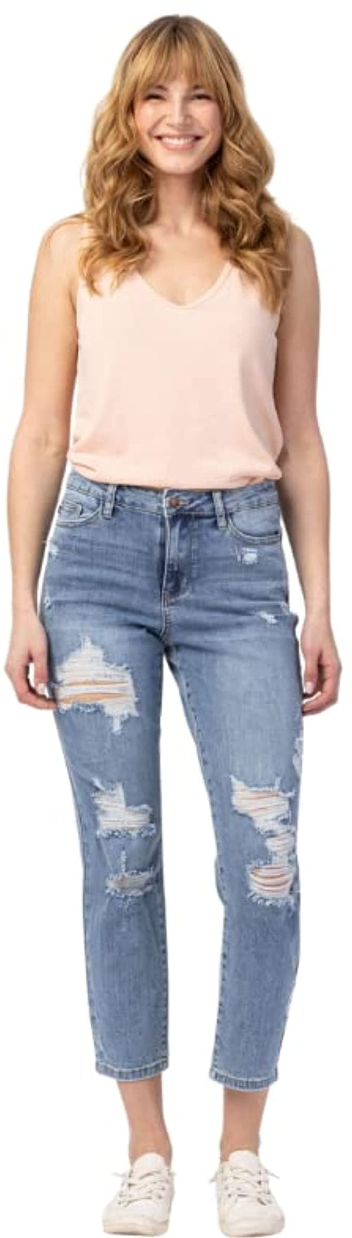 Judy Blue Womens High Waisted Destroyed Boyfriend Jeans