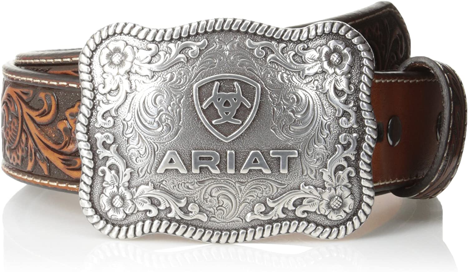 Ariat Mens Straight Floral Buckle Embossed Leather Belt