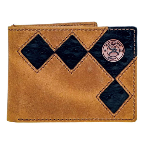 Hooey Mens Roughy Diamond Patchwork Ostrich Print Inlay Leather Bifold Wallet