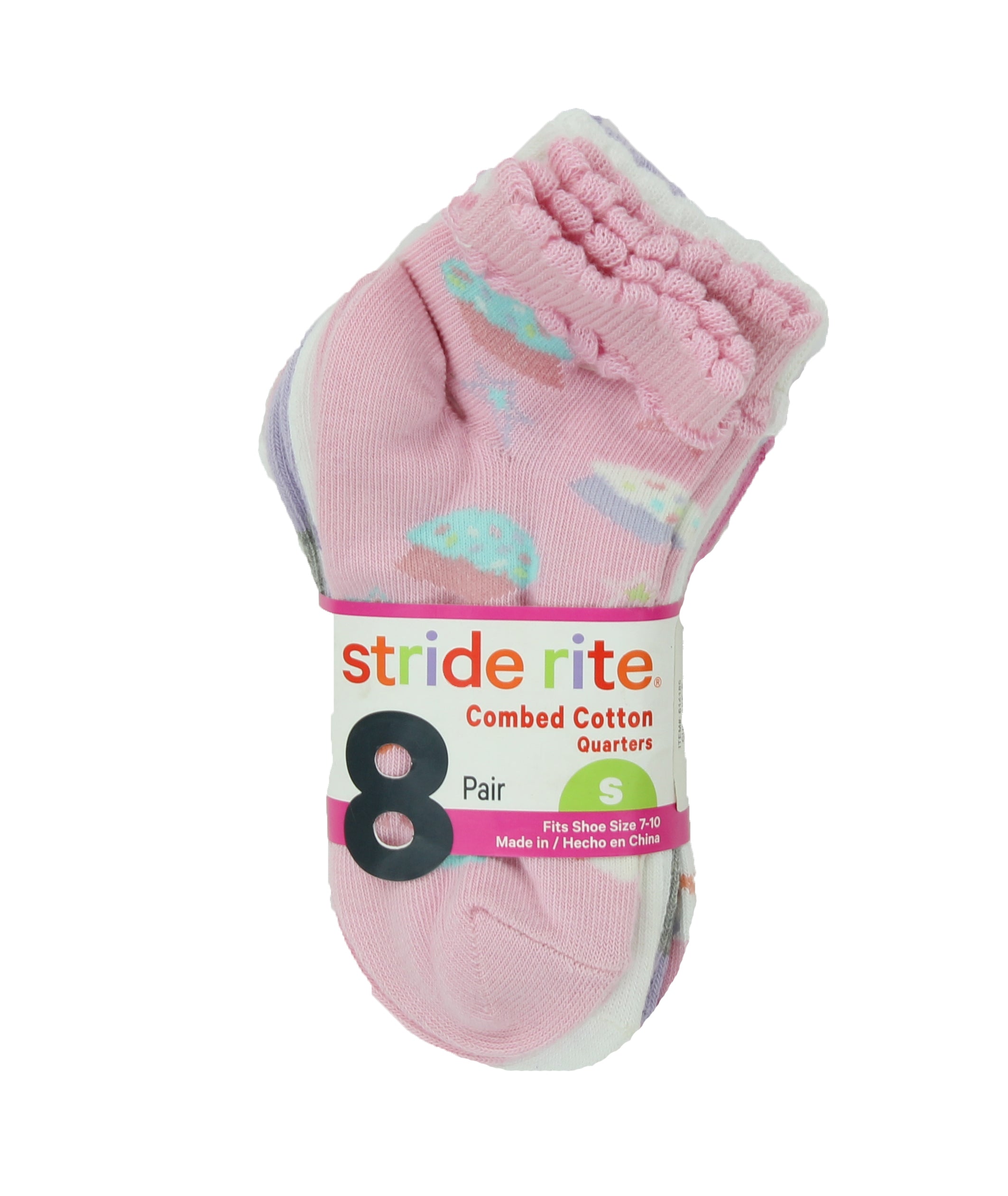 Stride Rite Girls Combed Cotton Quarters Socks-8 Pack
