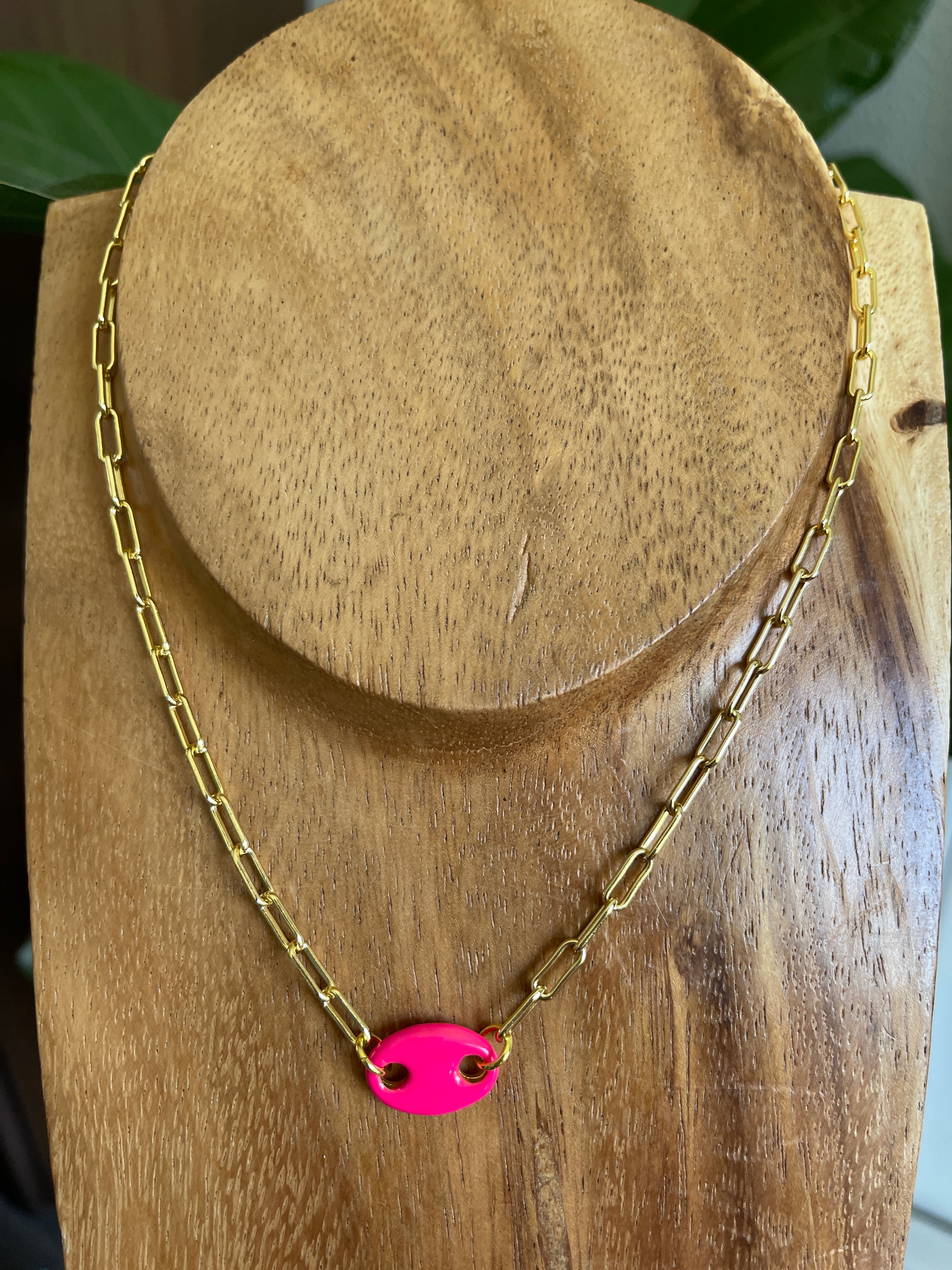 Gold Necklace with Enamel Charm