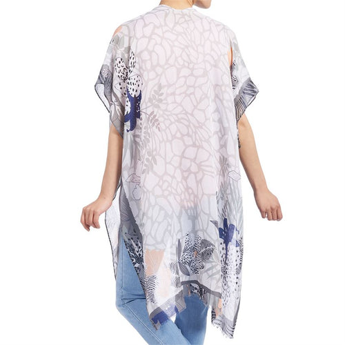 Womens Poncho Style Sheer Bora Bora Ruana With Frayed Hem