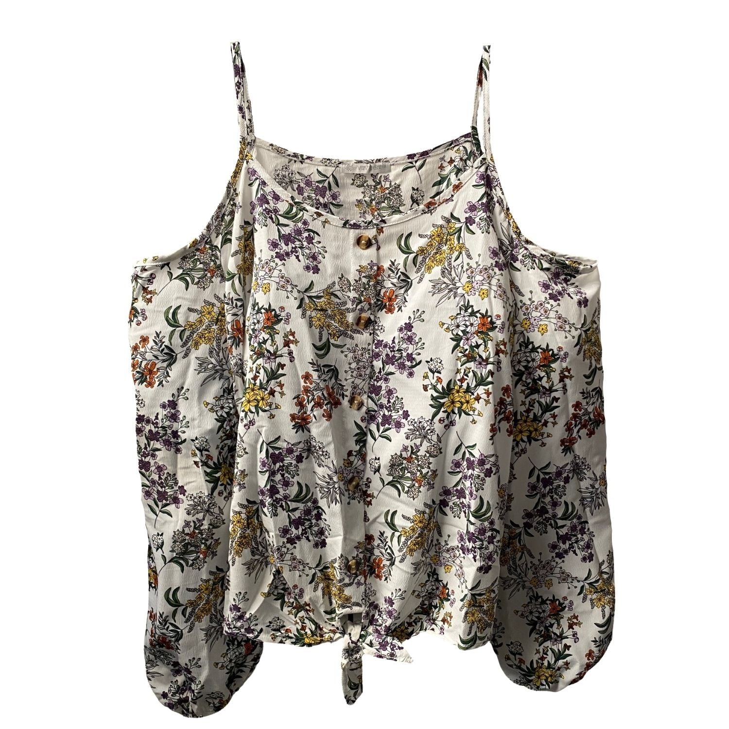 Veveret Womens Cold Shoulder Tie Front Floral Blouse