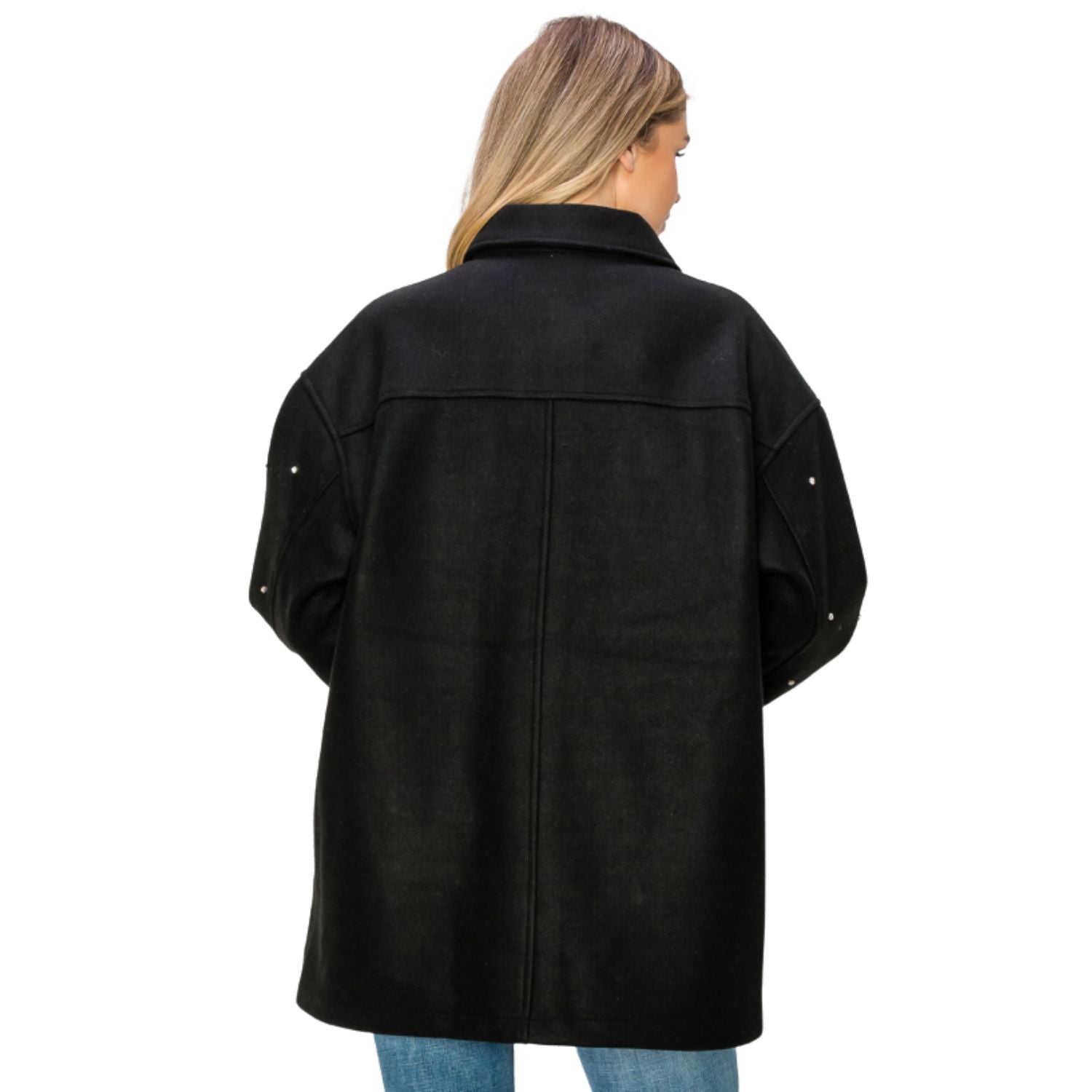 Vocal Apparel Womens All Over Rhinestone Stud Shacket