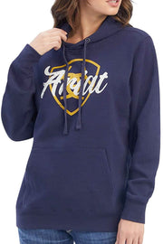 ARIAT Womens Real Shield Logo Pullover Hoodie, Navy Eclipse