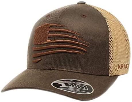 Ariat Mens Embroidered Flag Adjustable Snapback Ball Cap (Brown, One Size)