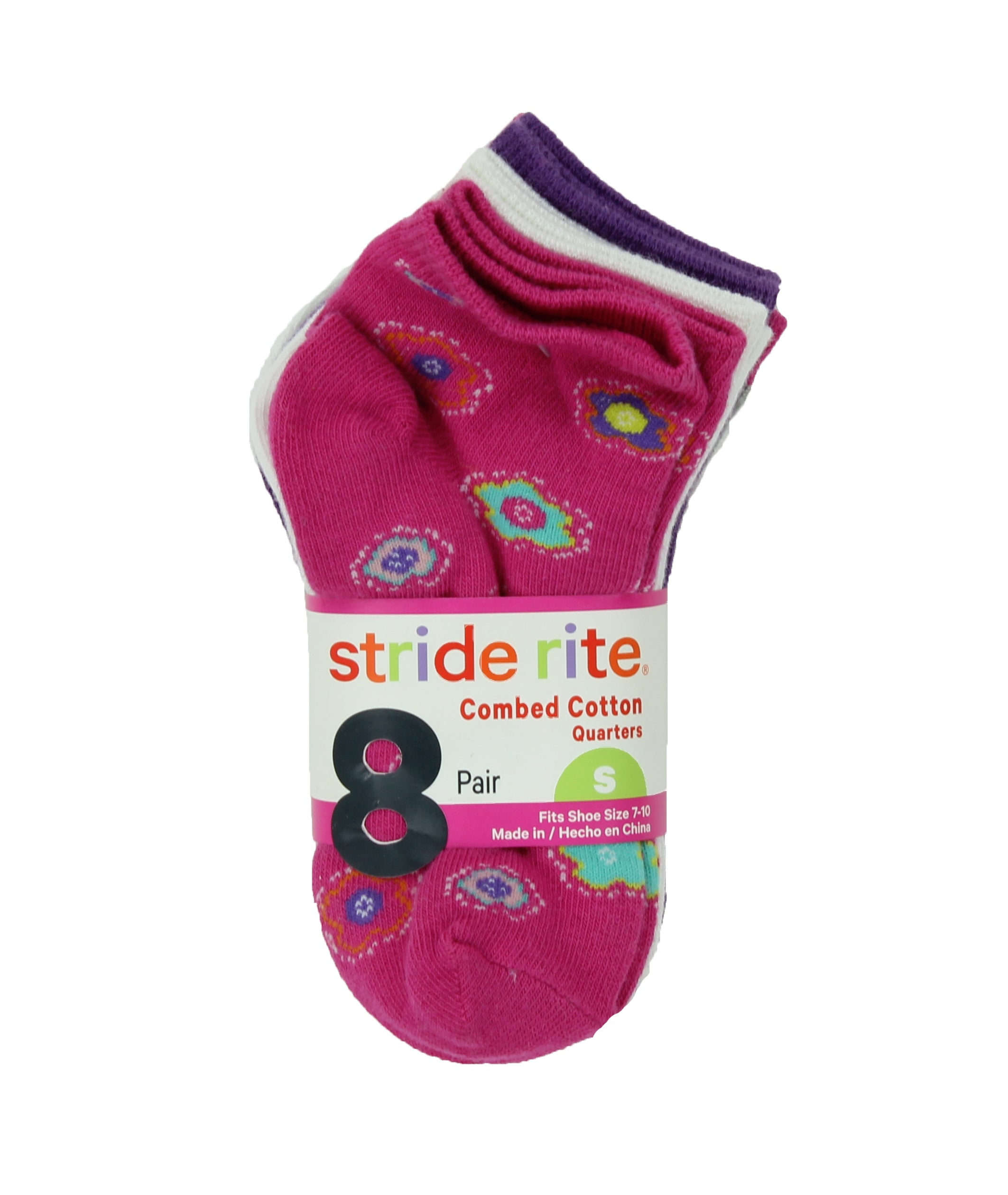 Stride Rite Girls Combed Cotton Quarters Socks-8 Pack