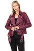 Zenana Womens Vegan Leather Belted Moto Jacket