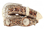 Nocona Womens Crystal Rhinestone Scalloped Edge Leopard Print Western Belt-Medium