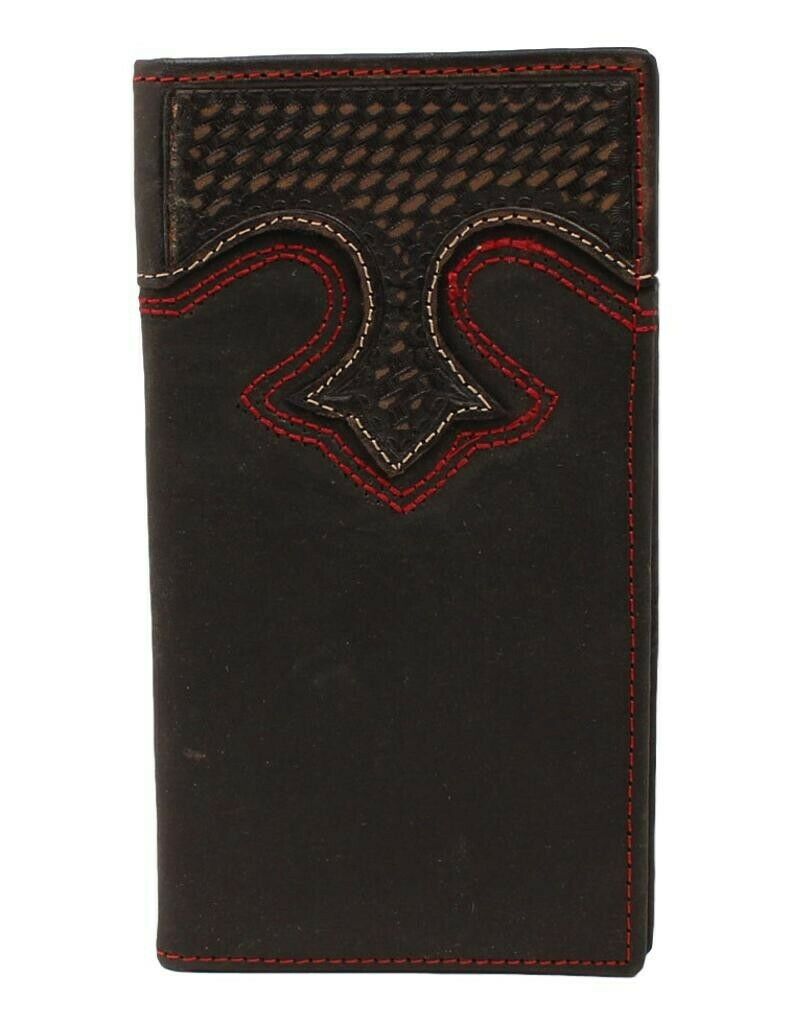 3D Belt Co. Mens Basket Weave Overlay Leather Rodeo Wallet (Black)