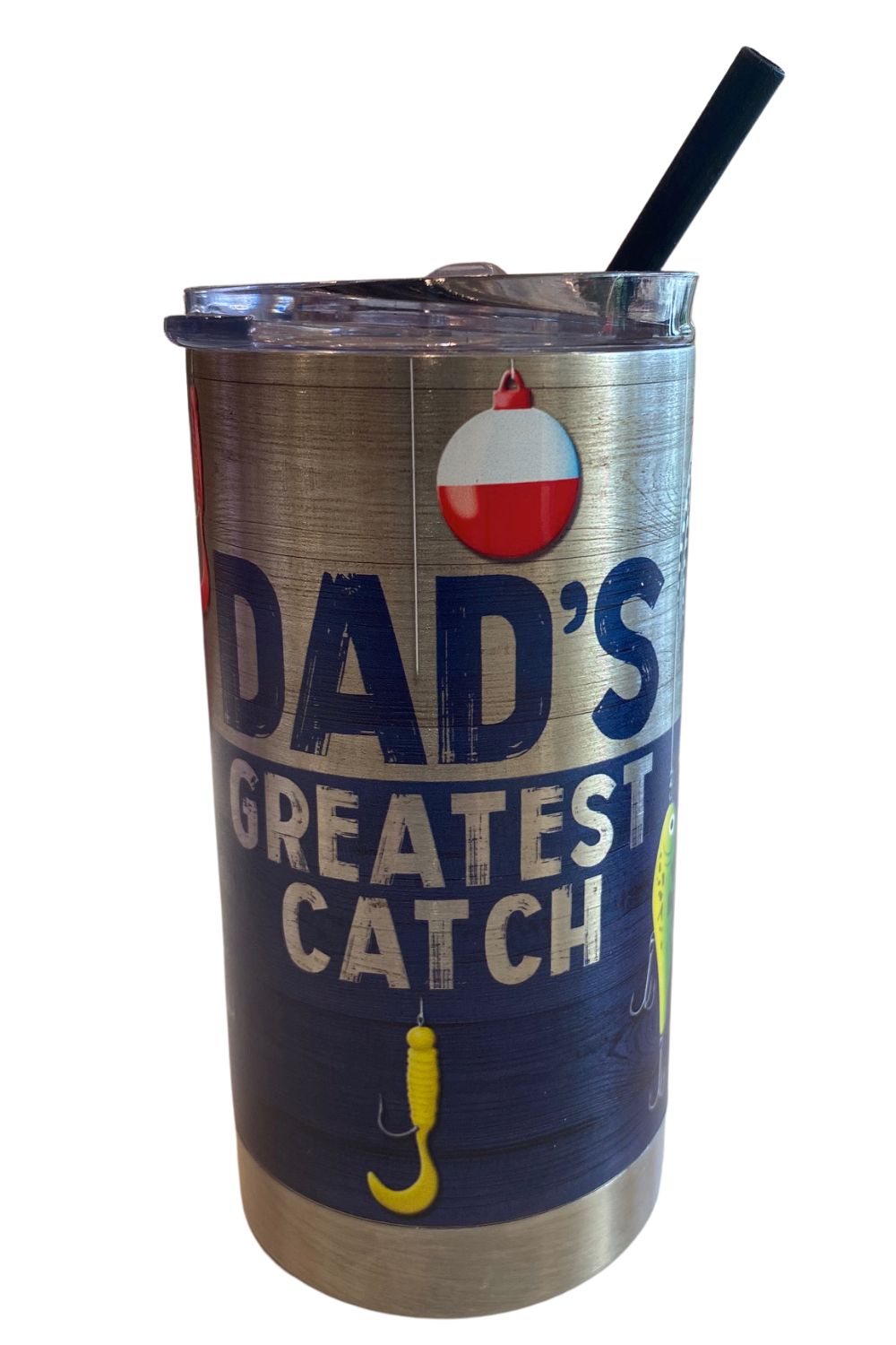 Carson Home Accents "Dads Catch" 12 oz. Stainless Steel Drink Tumbler With Straw