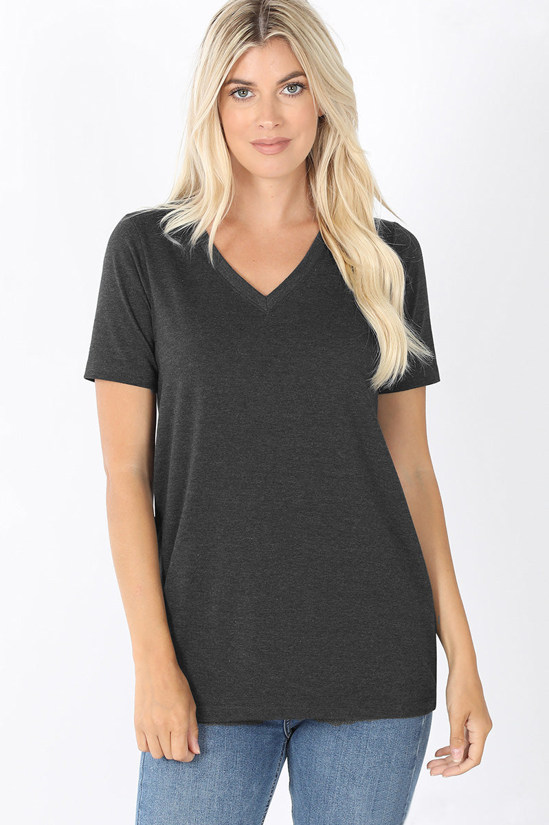 Zenana Womens Short Sleeve V-Neck T-Shirt