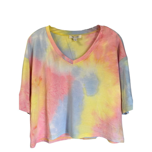 She and Sky Womens Pastel Tie Dye Short Sleeve Crop Top