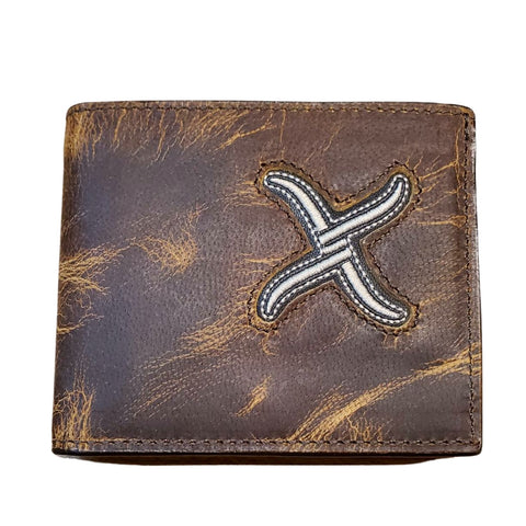 Twisted X Mens Distressed Leather Bifold Wallet (Brown/Yellow)