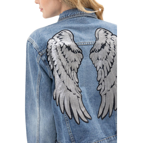 Vocal Womens Denim Jacket with Sequence Wing Patch