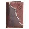 Ariat Mens Two Toned Overlay Embossed Shield Logo Leather Trifold Wallet