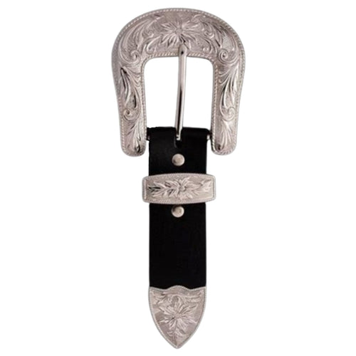 M&F Western Silver Filigree Buckle Set (Black)