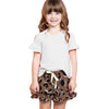 Girls Off White Ruffle Sleeve Top and Leopard Print Short Set