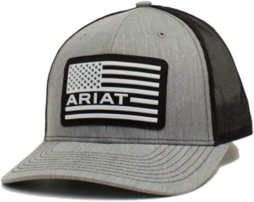 Ariat Mens Richardson 112 USA Rubber Logo Snapback Cap Hat (Grey/Black)