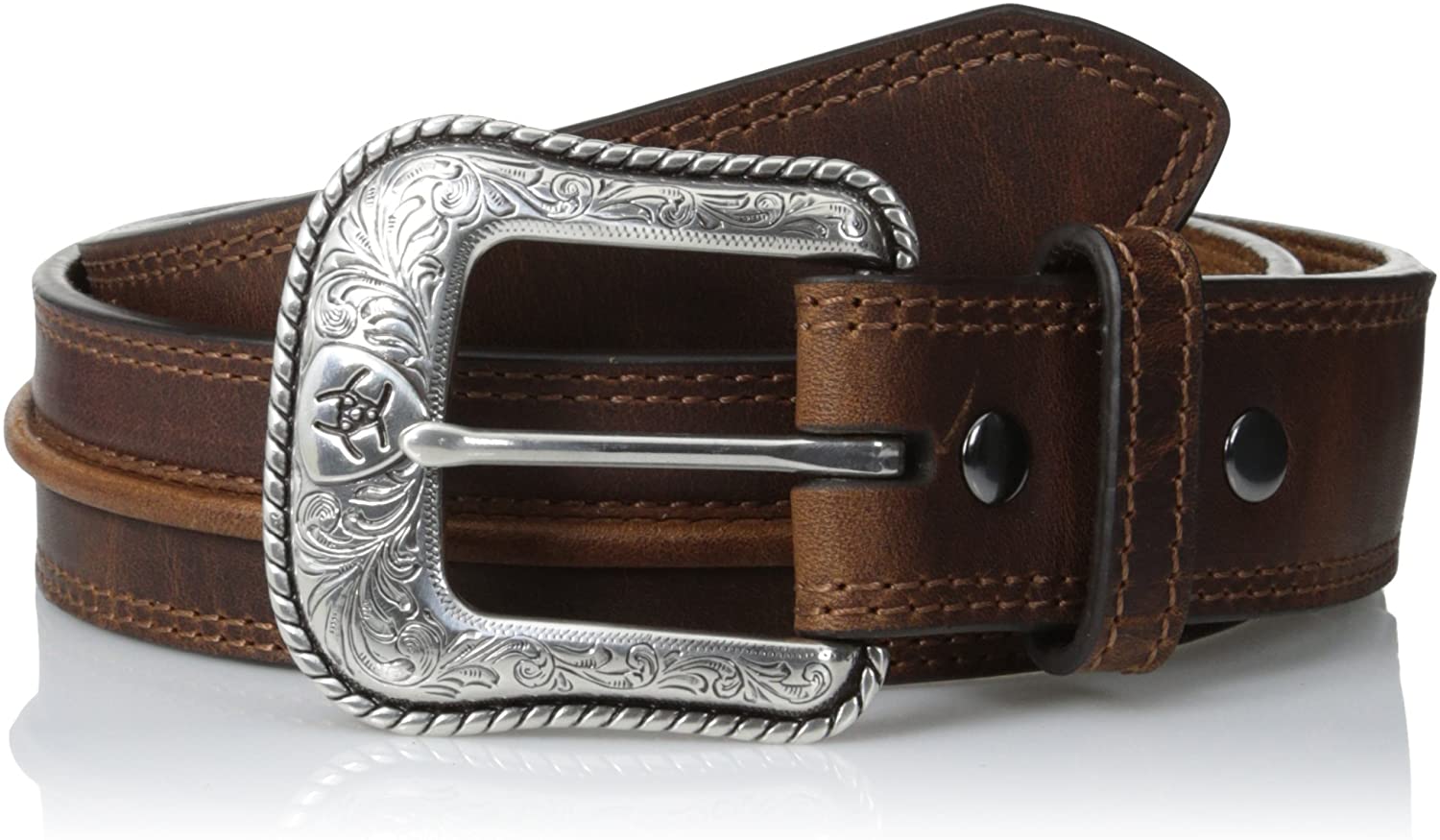 Ariat Mens Western Oil Skin Raised Strip Leather Belt