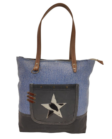 Womens Leather Star Vintage Style Upcycled Ruffy Tuffy Tote Bag