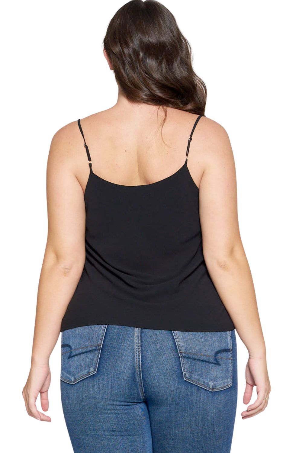 DNA Couture Womens Bubble Crepe Solid Cowl Necked Camisole Top, Black