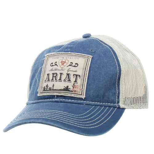 ARIAT Mens Authentic Logo Patch Adjustable Mesh Back Baseball Cap, Denim