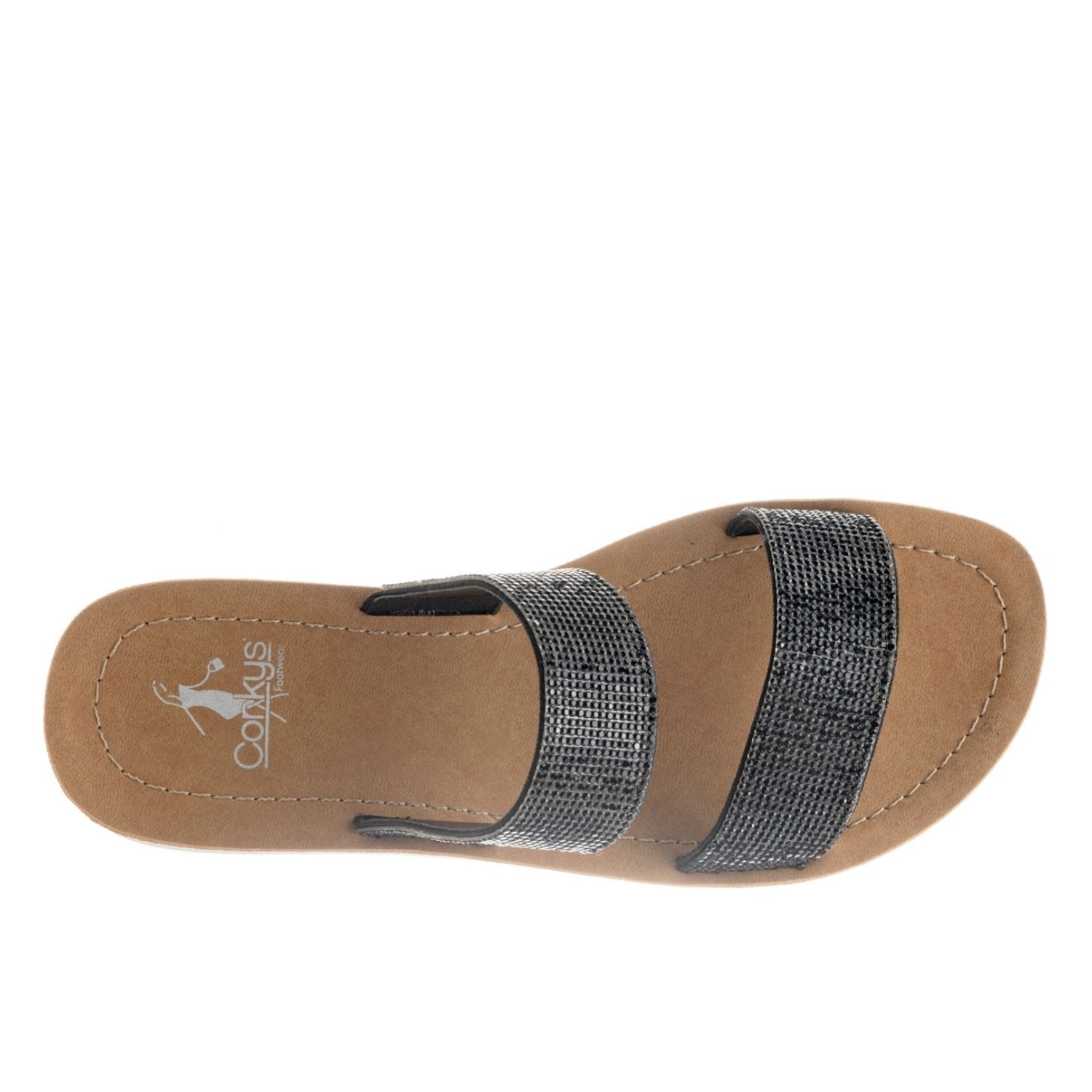 Corkys Womens Jubilee Slip On Sparkle Top Strap Sandal