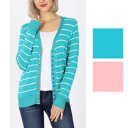 Zenana Womens Striped Snap Button Cardigan Sweater