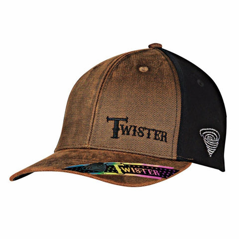 Twister Mens Offset Embroidered Logo Oilskin and Black Snapback Cap
