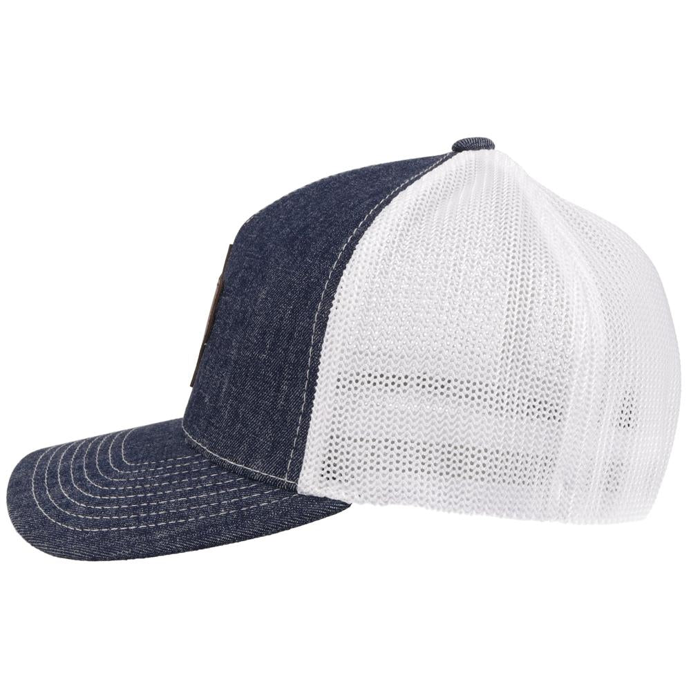 Hooey Mens Tejas Flexfit Leather Texas Patch Ball Cap(Denim/White,Large/X-Large)