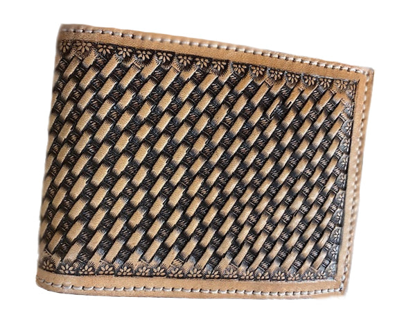 3D Belt Co. Mens Leather Basket-weave Calf Hair Bifold Flip Wallet, Tan