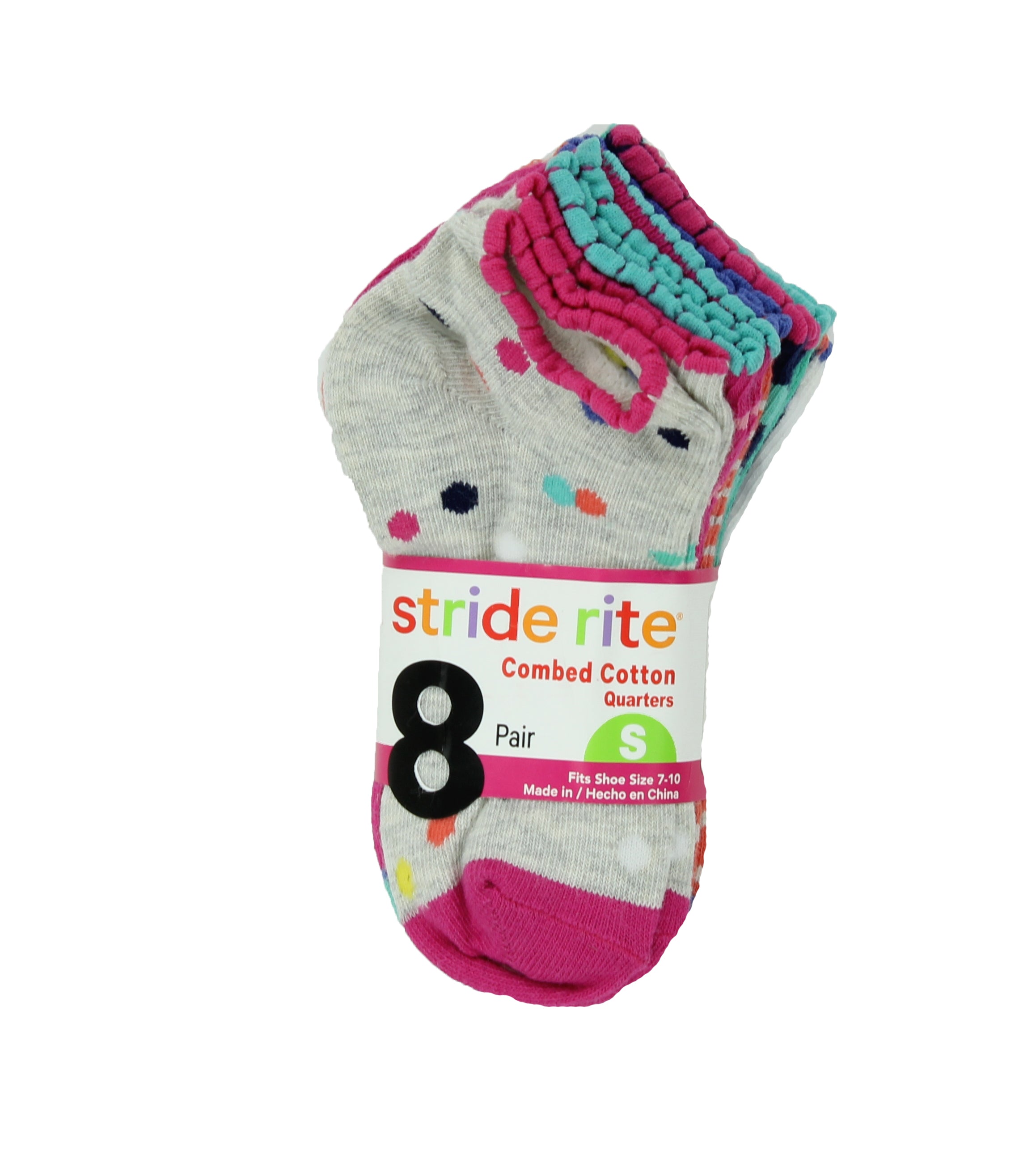 Stride Rite Girls Combed Cotton Quarters Socks-8 Pack