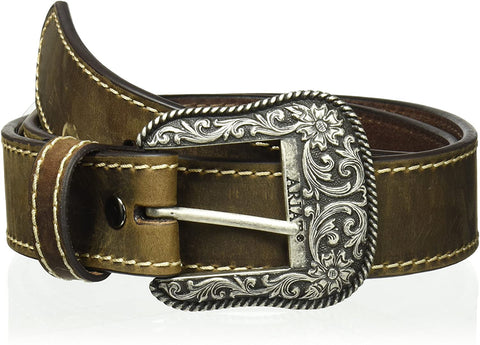 Ariat Womens Turquoise Inlay Floral Embossed Leather Bling Belt
