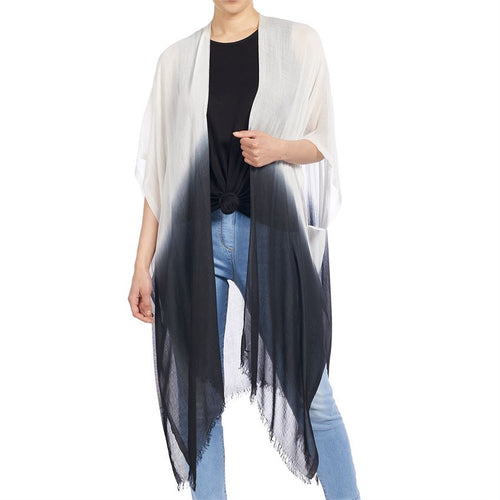 Womens Poncho Style Sheer Ruana With Frayed Hem